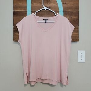 Eileen Fisher Light Pink V-Neck Tencel Blend Lightweight Casual Tee Size Medium